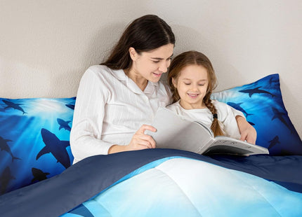 Erosebridal Marine Life Comforter Set Ocean Theme Bedding for Boys Girls, Deep Sea Wildllife Bedding Comforter Sets Whale Killer Shark Duvet Insert, Nautial Hunting Fishing Quilted Comforter Navy 3pcs