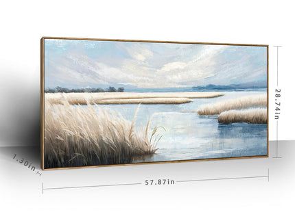 amatop Large Wall Art - Oversized Framed 58x29, Ocean Marsh Landscape Canvas Print, Horizontal Calm Coastal Nature Artwork for Bedroom Living Room Office, Neutral Farmhouse Boho Coastal Decor