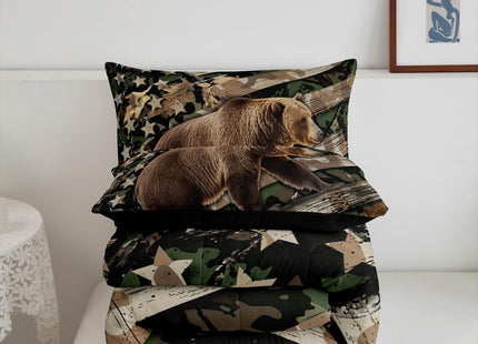 Feelyou Kids Bear Comforter Set Toddler Size Camo Rustic Bear Bedding Set for Boys Teens Decor Camouflage Comforter Farmhouse Cabin Bear Duvet Set 2Pcs