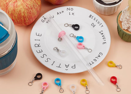DELORIGIN 36pcs 6 Colors Silicone Straw Pendant with Alloy Lobster Clasps Reusable Straw Toppers Charm Adapters Keychain Charms Cup Handle Chains Clips Silicone Straw Pendants for Tumbler Cup