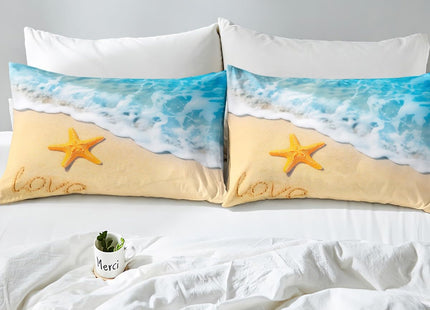 Starfish Bed Sheet Set Hawaiian Beach Fitted Sheet & Pillow Sham Set Ocean Marine Theme Bedding Set for Boys Girls Kids Summer Holiday Room Decor Sea Creatures Bed Cover No Flat Sheet Twin Size