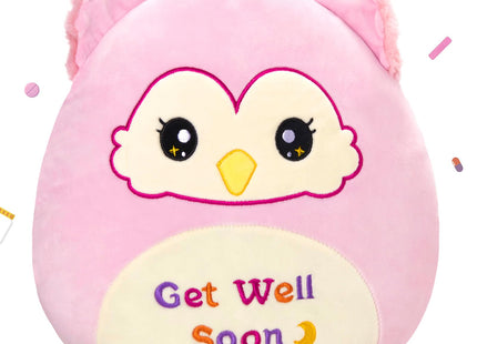 12''Get Well Soon Owl Plush Pillow Soft Pink Owl Stuffed Animal for Kids