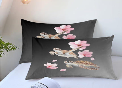 CCoutueChen Gray Comforter Set Full Size Ocean Sea Turtle Bedding Set Ombre Grey Pink Cherry Blsosom Bedding for All Season Ultra Soft Lightweight Comforter with 2 Pillowcases