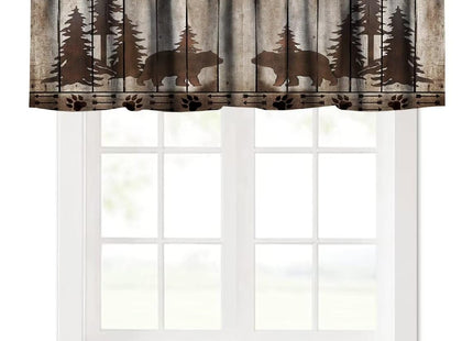 JanJCurt Bear Kitchen Valance, Rustic Cabin Pine Forest Wild Animal Black Bear Retro Wooden Board Window Valance for Farmhouse Bedroom Living Room,54x18in