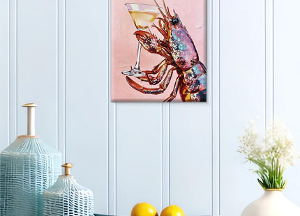 Cute Lobster Martini Wall Art Print - Abstract Pink Lobster Wall Decor for Home Beach House Bedroom Living Room 8x10 Inch Framed