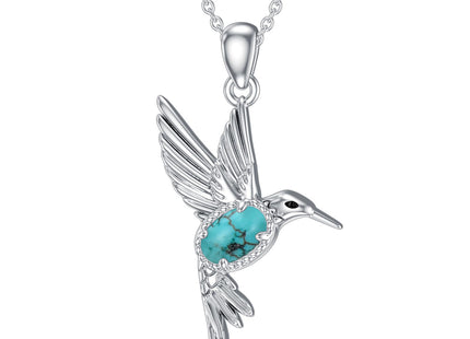 BETHZA Hummingbird Necklace 925 Sterling Silver Real Turquoise Gemstone Hummingbird Pendant Animal Jewelry Gifts for Women