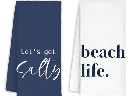 Jvpke Kitchen Towels Set - 2 Pieces, 16x24, Coastal/Beach Theme, Polyester Waffle Weave, Absorbent, Quick-Drying, Decorative, Gift Idea