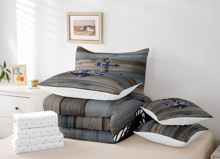 Erosebridal Rustic Wooden Plank Comforter Set,Summer Anchor Bed in A Queen