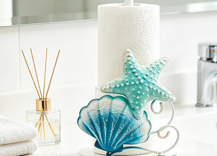 Coastal Paper Towel Holder Coastal Kitchen Decor Beach Kitchen Decor Beach Decorations for Home Starfish & Shell 3D Metal Paper Towel Holder Countertop