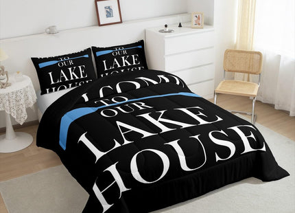 Lake House Comforter Set Full Size, Blue Paddle Lake Camping Bedding Set 3pcs, Rustic Farmhouse Lake Life Black Down Comforter for All Season, Kids Boys Girls Room Decor, 2 Pillowcases, No Sheets