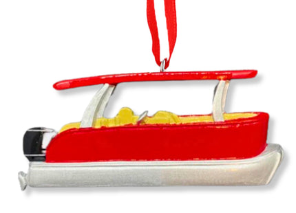 Personalized Family Christmas Ornament 2026, Red Pontoon Boat Nautical
