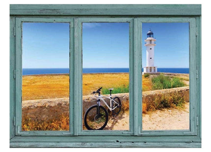 wall26 - View of a Lighthouse and Seawall Overlooking an Calm Ocean - Wall Mural, Removable Sticker, Home Decor - 36x48 inches