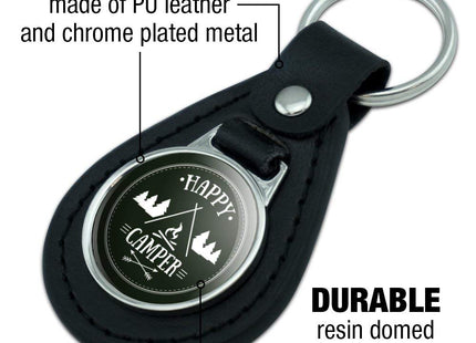 Black Leather Happy Camper with Campfire Keychain
