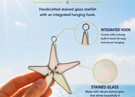 Stained Glass White Pearl Starfish Suncatcher, 3 in Home Decor, Mom Gifts