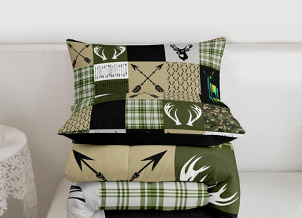 Erosebridal Deer Hunting Camo Twin Bedding Set - Rustic Cabin Lodge Comforter Set for Hunter, Green Camouflage Patchwork Plaid Quilt for Boys Kids Teen, Western Bedroom Decor - 1 Pillowcase