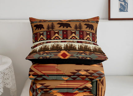 Feelyou Boho Comforter Set Toddler Size Bear Comforter for Boys Girls Teens Rustic Bedding Set Cabin Duvet Set Room Decor Olive Brown Quilt Set