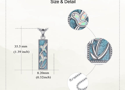 HKPATOP Hummingbird Necklace 925 Silver Hummingbird Turquoise Bar Pendant