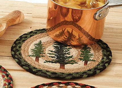 BLACK FOREST DECOR Pine Tree Round Jute Trivet, Tabletop Protector 10" Dia.