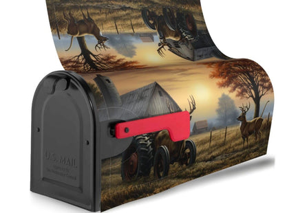 Foruidea Deer Tractors Personalized Mailbox Covers Magnetic Mailbox Wraps Post Letter Box Cover Standard Oversize 25.5x21 MailWrap Garden Home Decor
