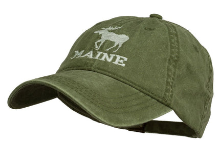 e4Hats.com Maine State Moose Embroidered Washed Dyed Cap Olive Green