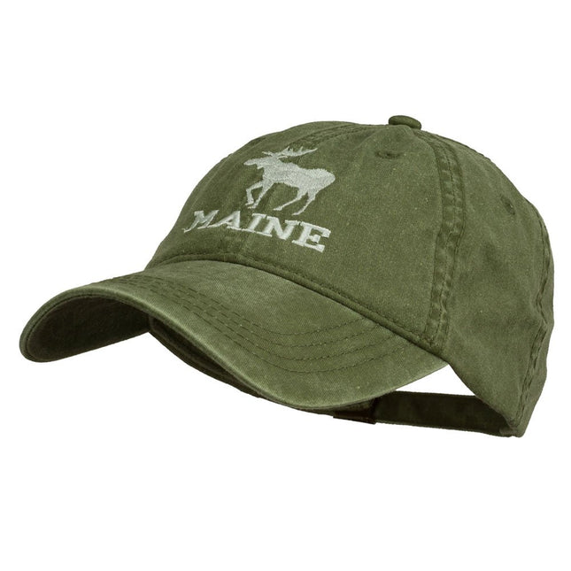 e4Hats.com Maine State Moose Embroidered Washed Dyed Cap Olive Green