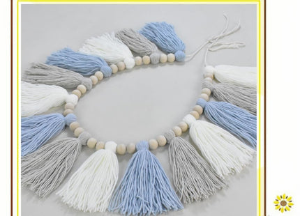 DrCor Coastal Blue White Tassel Garland – Boho Decor