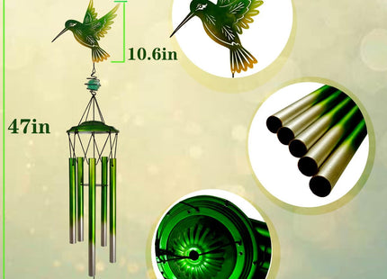 Hummingbird Wind Chimes, Outdoor Metal Wind Chimes Decor for Outside/Indoors, Home, Lawn, Porch, Patio, Gifts,Garden,Yard Decoration (Green Hummingbird)