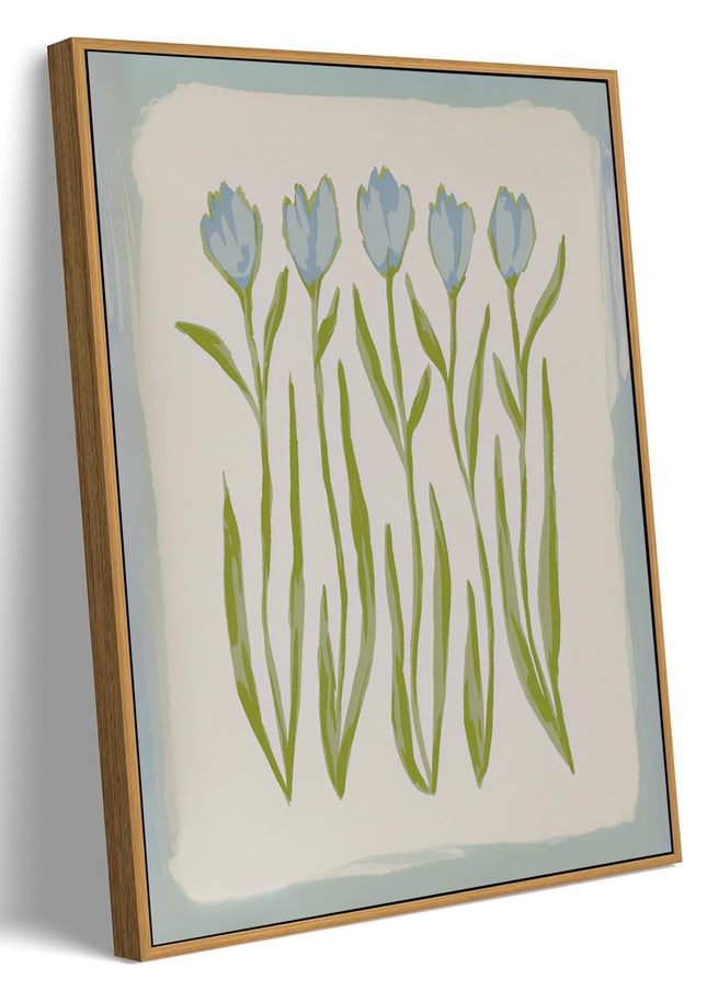 Framed Blue Floral Wall Art, Coastal Grandma Tulip Bathroom Decor 8x10in