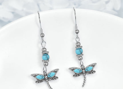 AOBOCO Sterling Silver Turquoise Dragonfly Earrings for Women Dangle Turquoise Leverback Earrings Jewelry Birthday Mothers Day Gifts for Mom (Dragonfly)