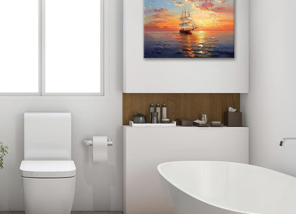 IBTKQSM Sailboat Canvas Nautical Wall Art Boat Ocean Pictures Wall Decor for Bathroom Living Room Bedroom Kitchen Office,Coastal Sunset Print Painting Artwork Decoration 16 x 12 inch