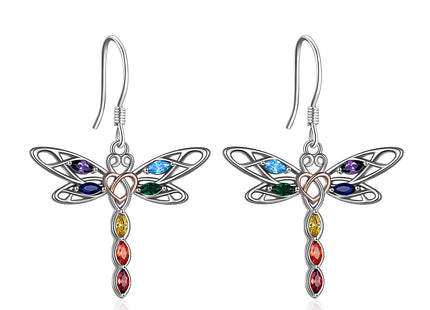 POPLYKE Dragonfly Dangle Earrings for Women Sterling Silver Celtic Knot Dragonfly 7 Chakra Irish Jewelery Gifts(dragonfly 7 chakra earrings)
