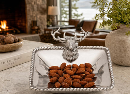 Arthur Court Elk Head Nut Bowl - Lodge Style Aluminum Serving Dish for Snacks - 6.5 Inch