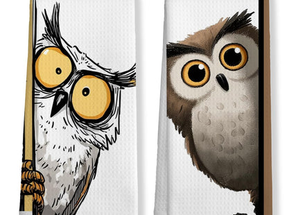 2 Pcs Cute Owl Kitchen Towels, Funny Owls Decor Tea Towels 14 x 24 Inches