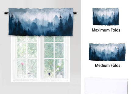 WUQIANQ Blue Gray Valance Curtains 2 Pack Abstract Art Mountain Forest Valance for Kitchen Windows Bathroom Living Room Bedroom Window Treatment Valances 54x18in