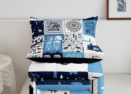 Bohemian Mandala Comforter Set, Rustic Lodge Camping Bedding Set Twin Size For Kids Boys Girls Teens, Farmhouse Christmas Deer Cabin Duvet Insert Woodland Bear Farm Amimal Adventure Quilt, Blue