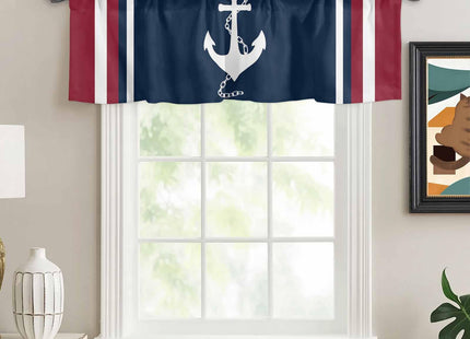 Savannan Nautical Valances, Nautical Anchor Red White Stripes Navy Blue Rod Pocket Cafe Valance Short Window Curtains Valances for Kitchen, Bedroom, Living Room, 1 Panel, 42InchesX12Inches