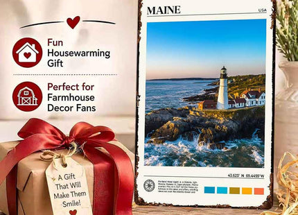 Maine Lighthouse Coastal Landscape Travel Aluminum Metal Sign 8 x 12 Inch