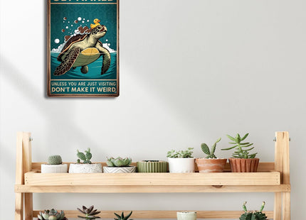 BEASTZHENG Funny Sea Turtle Bathroom Metal Tin Sign Turtle Decor, Ocean Theme Wall Art, Tropical Turtle Bathroom Accessories, Sea Life Tin Sign for Restroom