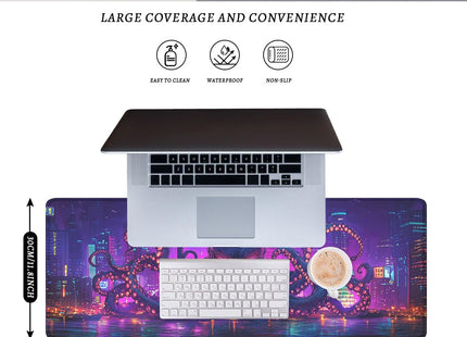 Octopus Gaming Mouse Pad Desk Pad Neon Cityscape Cthulhu Mousepad XL Large Gaming Mouse Pad Laptop Keyboard Mat Desk Pad Office Home Decor for Women Girl 31.5"x11.8"