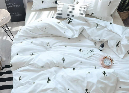 BuLuTu Kids Duvet Cover Full Size Cotton White/Grey,Premium Boys Girls Bedding Sets Twin,Single Bed Comforter Cover Zipper Closure,Forest Tree Print Pattern,Super Soft,Breathable,No Comforter