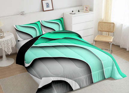 Erosebridal Geometric Stripe Comforter Twin Black Green Gradient Bedding Set for Boys Kids Teen, Minimalism Bedding Comforters & Sets Abstract Sea Ocean Wave Duvet Sets, Coastal Beach Quilt Sets 2pcs