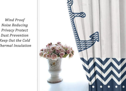 Navy Blue Anchor Blackout Curtains - Nautical Theme Abstract Dot Chevron Design Grommet Window Treatment Set Energy Saving Thermal Insulated Drapes for Living Room Nursery,2 Panels 45L x 21W