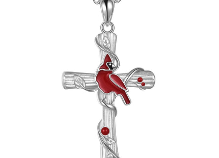 POPKIMI Red Cardinal Pendant Necklace S925 Sterling Silver Cardinal Jewelry Bird Memorial Tree Pendant Jewelry Gift for Women