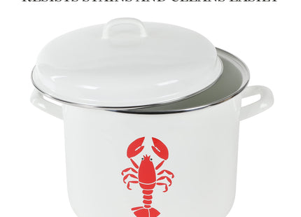 Martha Stewart 16-Quart Enamel on Steel Scratch-Resistant Lobster Stock Pot – Linen – Durable Large Capacity Pot for Boiling, Steaming & Seafood Cooking