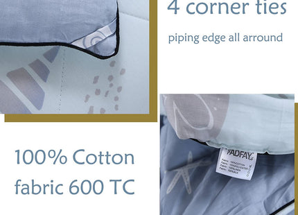FADFAY Beach Comforter Set King 3Pcs Ocean Coastal Quilt 100% Cotton Fabric & Microfiber Filled Summer Nautical Bedding Light Blue Cool All Season Lightweight Reversible Down Alternative Duvet Insert