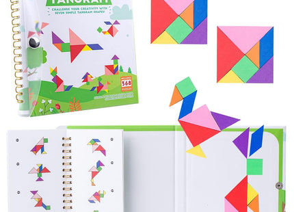 Vanmor Magnetic Tangram Puzzle for Kids – Montessori Quiet Travel Game with 368-Challenge IQ Book, Educational Magnetic Puzzle Toy for Airplanes, Car Rides, and Road Trips (Ages 4–8)