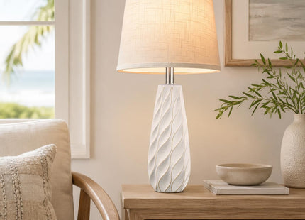 SoftLume 27" Ceramic Table Lamps Set of 2 Coastal Lamps, Modern White Lamps