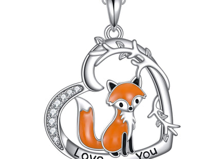HUKKUN Fox Necklace Sterling Silver Heart Animal Necklace Fox Jewelry Gifts for Women Animal Lover