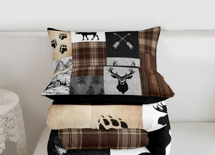 Deer Hunting Twin Comforter Set for Adult Women Boys, Wild Animal Moose Bear Bedding Set Western Rustic Farmstyle Bedroom Decor,Buffalo Plaid Patchwork Duvet Insert for Girls Teens Kids Soft Quilt