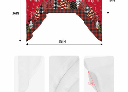 Red Christmas Tree Buffalo Plaid Curtain Valance for Window,Farmhouse Swag Curtains,Snowy Forest Farmhouse Valance for Kitchen Bathroom Bedroom,Rod Pocket Window Valance Curtains Over Sink 56"W x 36"L